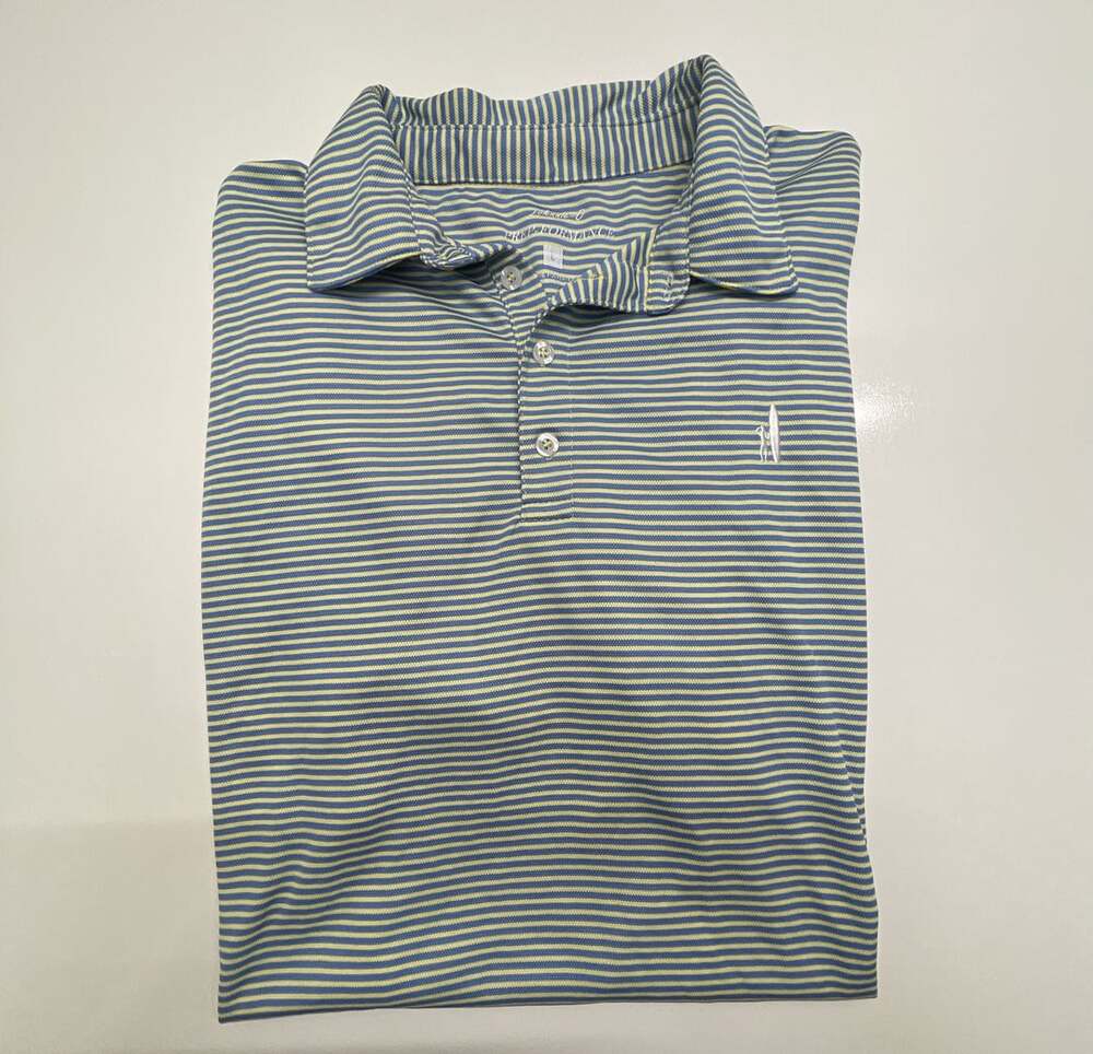 johnnie-O Prep-Formance Polo Size L Blue Yellow Striped Golf Shirt